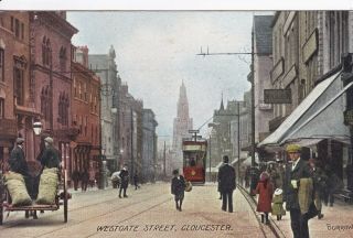 Gloucester - Westgate Street With Tram & Cart By Burrow 1905