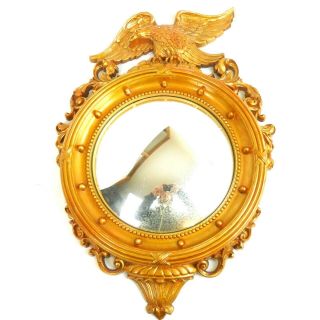 Mid Century Nautical Eagle Crest Ornate Gold Wall Convex Mirror Syroco 4007