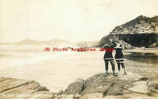 Or,  Newport,  Oregon,  Rppc,  Breakers At The Beach,  Woman Bathers In Bathing Suits