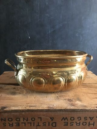 Hosley Solid Hammered Brass Oval Pot Bowl Planter Dish With Handles 9” By 6.  5”