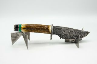 Stek Knives Custom Made Damascus Knife With Stag Handle And Custom Sheath