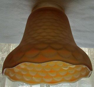 Vtg Nuart Marigold Aurora Borealis Pendant Lamp Shade Reverse Fishscale Glass