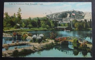 1924 Postcard Of Lake In Fairmount Park Riverside California To Dora Lange Fwa