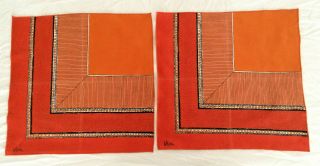 6 Vintage Vera Neumann Cotton Napkins Rust Orange Corner Design MCM Logo 6