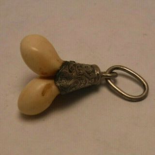 Vintage Double Elks Tooth Pendant Fob Bpoe Engraved Sterling Silver