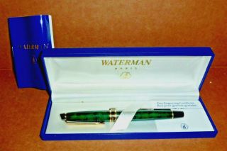 Waterman Expert Ii Prussian Green & Gold Fountain Pen Medium Pt W/box