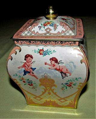 Vintage Angels Cupids Floral Designs Cookie Biscuit Candy Tin Made In Holland