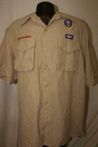 Bsa Boy Scouts Of America Mens Large Uniform Shirt Las Vegas Tan 100 Polyester