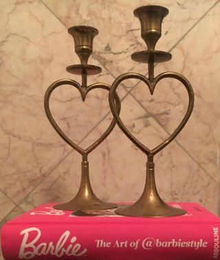 Vintage Brass Candlesticks Candle Holders With Heart 6.  5” Made In India