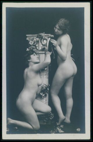 French Nude Woman Lesbian Girls Early 1900s Photo Postcard
