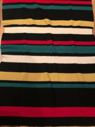 Vintage Multi Color 100 Wool 1950s Striped Camp Blanket 55”x70”