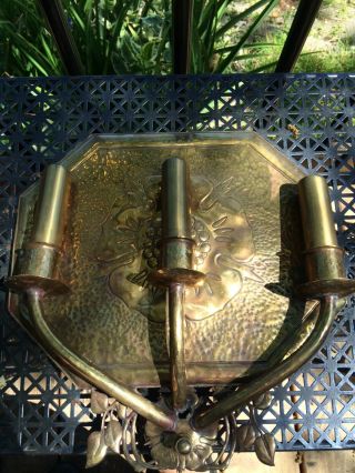 arts and crafts matching sconces hammered brass Hubbell 1910 - 1920 art nouveau 3