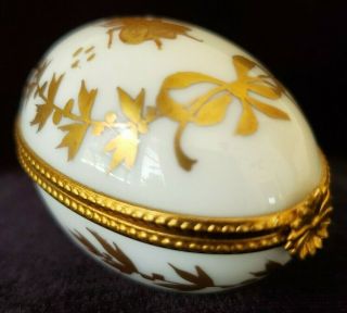 Vintage Limoges Porcelain Trinket Egg Box Hinged Bumble Bee White W/gold