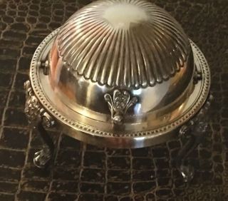 Vtg Fb Rogers Silver Co.  Roll Top Silver Plate Lions Paw Feet Butter Dish 5x5”