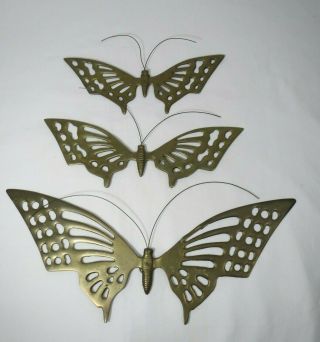 3 Vintage Solid Brass Butterfly Wall Decorative Hangers - Wall / Home Decor