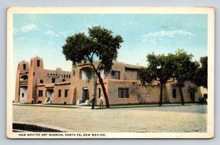Vtg Postcard Nm Santa Fe Mexico Art Museum 1930s Mission Architecture