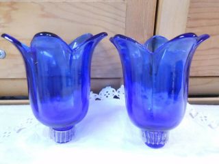 Vintage Cobalt Blue Glass Lotus Flower Votive Candle Holders