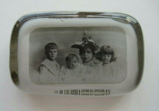 Vintage Mother Children Family Glass Portrait Advertising Paperweight Abrams
