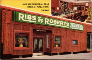 Chicago Il Closeup Of Cafe Facade Ribs By Tex & Wanda Roberts Shrimp 1940s Linen