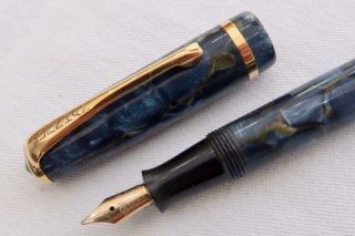 Burnham No.  54 Fountain Pen,  Blue Marbled With Brown Veins C1950 