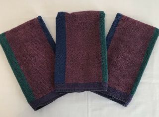 3 Vintage Martex Perry Ellis Hand Towel Blue Pink Green Color Block Cotton Usa