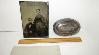 Antique Dag.  Tin Type 5 " X 7 " And Casket Plaque? Found Hidden Behind 1875 Frame