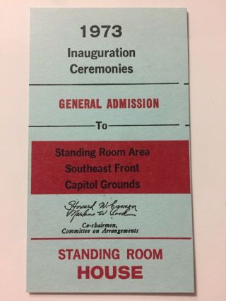 1973 President Richard Nixon Inauguration U.  S.  House Pass Swearing In Ticket