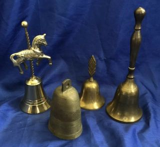 Vintage Brass Bells Set Of 4 Includes Dirilyte,  India Decorative Estate Find