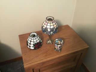 Party Lite Tea Light Candle Holder With Stained Glass Shade
