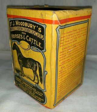 ANTIQUE DR WOODBURY HORSE CATTLE VETERINARY MEDICINE BOX TIN VET REMEDY VINTAGE 5