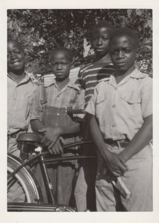 Vintage Photo Group Of Young African American Boys Posing With Bike Bicycle