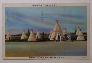 Vtg Indian Wigwam Village Gas Pumps 1947 Postcard By Horse Cave,  Ky.  - Card