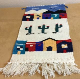 Woven Rug Wall Hanging,  Southwest Design,  Houses,  Cactus,  Multi Color