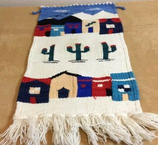 Woven Rug Wall Hanging,  Southwest Design,  Houses,  Cactus,  Multi Color 2