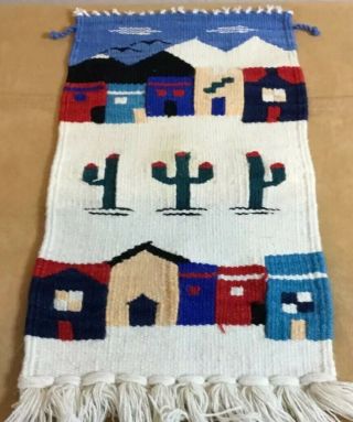 Woven Rug Wall Hanging,  Southwest Design,  Houses,  Cactus,  Multi Color 3