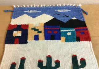 Woven Rug Wall Hanging,  Southwest Design,  Houses,  Cactus,  Multi Color 4