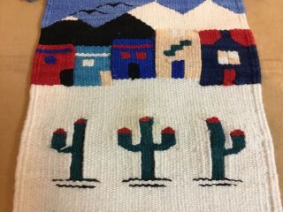 Woven Rug Wall Hanging,  Southwest Design,  Houses,  Cactus,  Multi Color 5