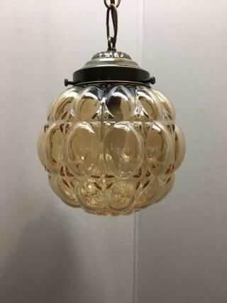 Vintage 6” Mcm Iridescent Bubble Glass Light Amber Hanging Swag Lamp Light