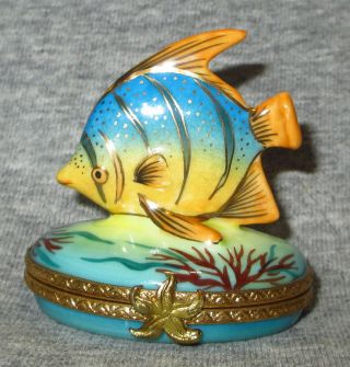 LImoges France ROCHARD Hinged Trinket Box Hand Painted Tropical Fish 2