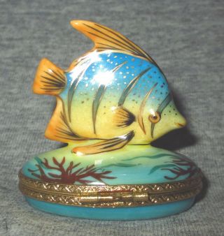 LImoges France ROCHARD Hinged Trinket Box Hand Painted Tropical Fish 4