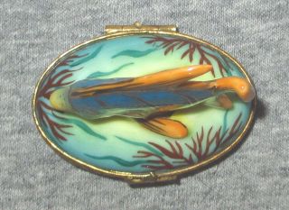 LImoges France ROCHARD Hinged Trinket Box Hand Painted Tropical Fish 6