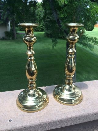 Two Vintage Solid Brass Virginia Metalcrafters 8 Inch Candle Sticks.