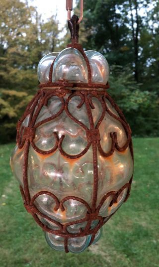 Vintage Small Caged Glass Lantern
