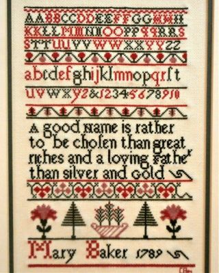 Vintage Floral Alphabet Motto Finished Completed Cross Stitch Sampler