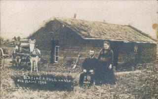 1886 Rppc Blazing A Path On The Nebraska Plains Homesteaders Posing By Sod House