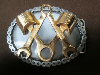 Freemason Piston And Wrench 24kt Gold Plated Freemasons Masonic Belt Buckle