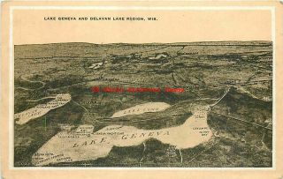 Wi,  Lake Geneva,  Wisconsin,  Delvin Lake Region Map,  Ec Kropp No 15944
