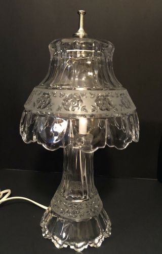 Vintage Lead Cut Glass Crystal Clear Table Parlor Boudoir Lamp Flower 15” Tall