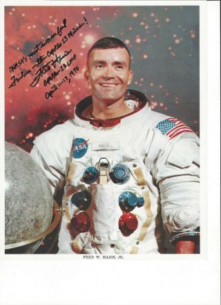 Fred Haise Signed Vintage Nasa Wss 8x10 Litho Apollo 13 W/ Great Inscription