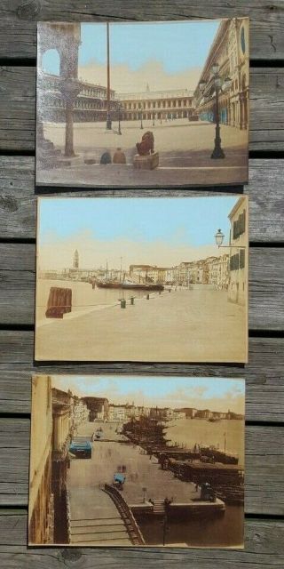 Vintage (3) Large Hand Painted Tinted Photos Of Venice Italy With (ghost Images)